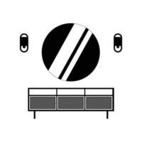 espejo redondo y silueta de estantería minimalista. elementos de diseño de iconos en blanco y negro sobre fondo blanco aislado vector
