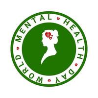 Mental health Modern vector logo. World health day, Flat human head icon with lamp and leaf inside. Template for the design of a logo, flyer or presentation. Vector illustration