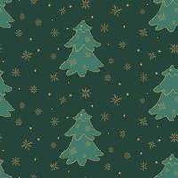 Vector seamless pattern of Christmas trees and snowflakes on a dark background