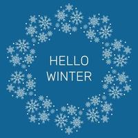 Vector background. A frame of white snowflakes on a blue background.