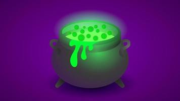 Witch's pot with green boiling potion isolated on purple background vector