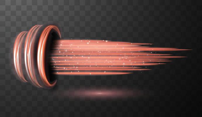 Red glowing shiny spiral lines abstract light speed and shiny wavy trail
