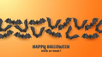 Happy Halloween banner greeting card background in paper cut style. Vector Illustration