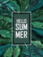 Hello Summer background with Tropical plants and birds collection set vector