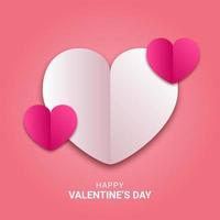 Happy valentines day paper cut style with colorful heart shape in pink background vector