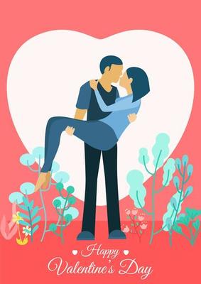 Vector ilustration cards for valentines day. Couple in love, guy and girl on a date, wedding, propose.