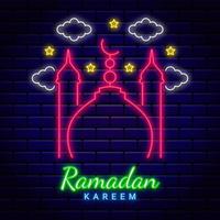 Ramadan Kareem background with neon style. vector illustration