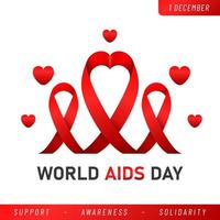 World AIDS day poster. Aids Awareness Red Ribbon. Vector illustration.