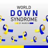 Down syndrome world day vector poster with blue and yellow ribbon. Social poster 21 March World Down Syndrome Day.