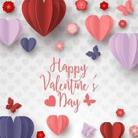 Happy valentines day paper cut style with colorful heart shape in white background vector