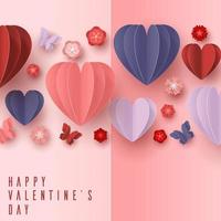 Happy valentines day paper cut style with colorful heart shape in pink background vector