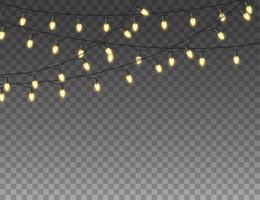 Christmas lights isolated realistic design elements. Glowing lights for christmas Holiday greeting card design. Garlands, Christmas decorations vector