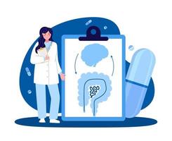 A female medical worker. Gastroenterologist with a tablet. The concept of medicine and health. Vector illustration in a flat style on a blue background