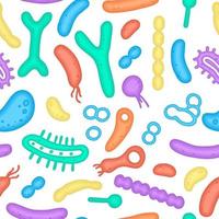 The human microbiome is a seamless pattern. Vector image. Bifidobacteria, lactobacilli. Lactic acid bacteria. Illustration in a flat style.