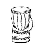 Drum musical instrument style  hand drawn. Vector black and white doodle illustration