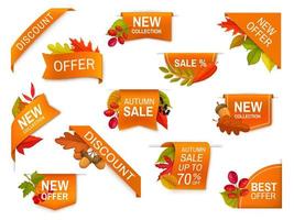 Autumn sale offer discount ribbons, banner corners vector