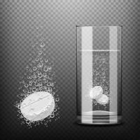 Effervescent pill bubbles, fizzy vitamin in glass vector