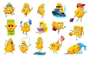 Cartoon cheese characters on sport, relax, leisure vector