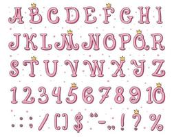 Princess font alphabet, pink text and girl letters vector
