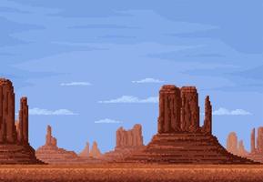 8bit pixel desert mountain rocks, game landscape vector