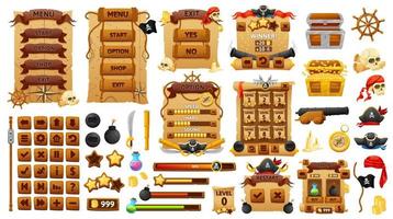 Pirates and corsairs game interface, ui buttons vector