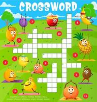 Cartoon fruits on fitness yoga crossword puzzle vector