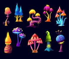 Fairy cartoon mushrooms and luminous toadstools vector