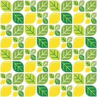 Yellow lemon themed background and leaves. Geometric seamless fruit pattern motif. Simple flat vector illustration. Lemonade, lime, citrus, and orange. For backdrops, covers, prints, and wallpapers.