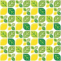 Yellow lemon themed background and leaves. Geometric seamless fruit pattern motif. Simple flat vector illustration. Lemonade, lime, citrus, and orange. For backdrops, covers, prints, and wallpapers.