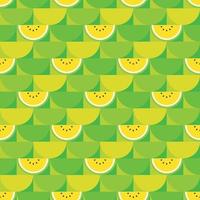 Yellow watermelon themed background. Geometric seamless semicircle fruit pattern motif. Simple flat vector illustration. Watermelon cut in half. For backdrops, covers, prints, fabrics, and wallpapers.