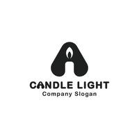 Logo letter A or triangle with a burning candle. Combination of alphabet letter design vector icons with objects. Creative ideas for simple logo illustrations.