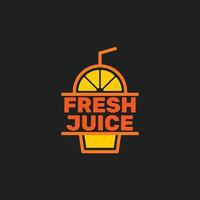 Fresh orange juice logo template design vector. Simple illustration of a plastic drink cup with a straw. Business logo for lemon juice, squeezed citrus, smoothies or lemonade. Black background. vector