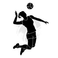 Girls volleyball player jumps and hits the ball. Vector illustration