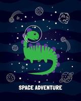 Poster with green dinosaur in space vector