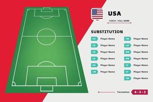 vector de plantilla de diseño de fútbol de equipo de jugador de tablero de sustitución. lista país copa del mundo. adecuado para contenido de redes sociales, promoción e información.