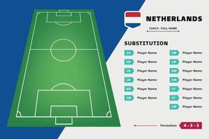 vector de plantilla de diseño de fútbol de equipo de jugador de tablero de sustitución. lista país copa del mundo. adecuado para contenido de redes sociales, promoción e información.