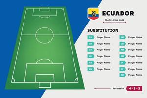 vector de plantilla de diseño de fútbol de equipo de jugador de tablero de sustitución. lista país copa del mundo. adecuado para contenido de redes sociales, promoción e información.