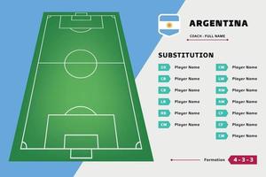 vector de plantilla de diseño de fútbol de equipo de jugador de tablero de sustitución. lista país copa del mundo. adecuado para contenido de redes sociales, promoción e información.