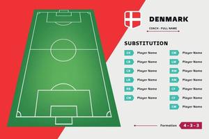 vector de plantilla de diseño de fútbol de equipo de jugador de tablero de sustitución. lista país copa del mundo. adecuado para contenido de redes sociales, promoción e información.