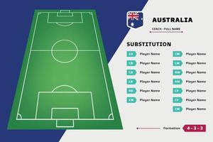 vector de plantilla de diseño de fútbol de equipo de jugador de tablero de sustitución. lista país copa del mundo. adecuado para contenido de redes sociales, promoción e información.