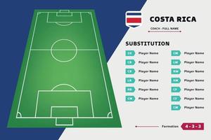 vector de plantilla de diseño de fútbol de equipo de jugador de tablero de sustitución. lista país copa del mundo. adecuado para contenido de redes sociales, promoción e información.