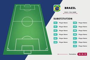 vector de plantilla de diseño de fútbol de equipo de jugador de tablero de sustitución. lista país copa del mundo. adecuado para contenido de redes sociales, promoción e información.