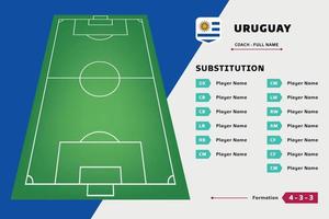 vector de plantilla de diseño de fútbol de equipo de jugador de tablero de sustitución. lista país copa del mundo. adecuado para contenido de redes sociales, promoción e información.