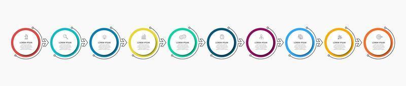 Business Infographics template. Timeline with 10 steps, options and marketing icons .Vector linear infographic with two circle conected elements. Can be use for presentation. vector