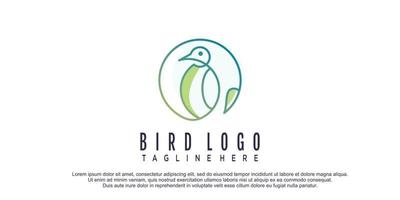 Bird logo line art wirh leaf element premium vector