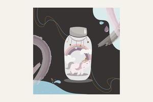 cute unicorn in the bottle cartoon illustration vector