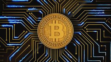 bitcoin pulsates on a circuit board photo