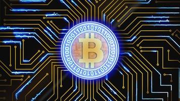 bitcoin pulsates on a circuit board photo