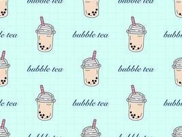 Bubble tea cartoon character seamless pattern on green background vector