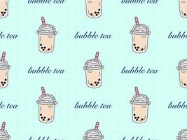 Bubble tea cartoon character seamless pattern on green background vector